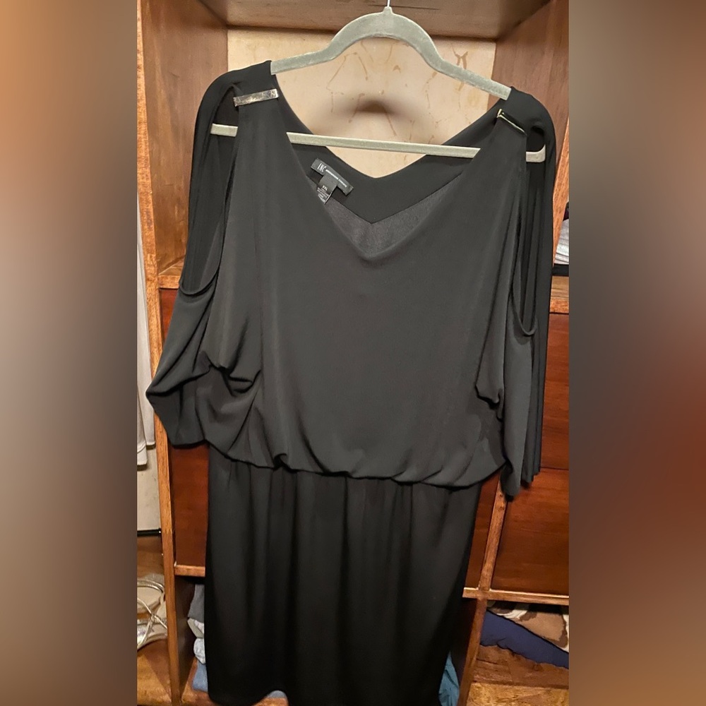 INC International Concepts Cold Shoulder Black 3/4 Sleeve Dress